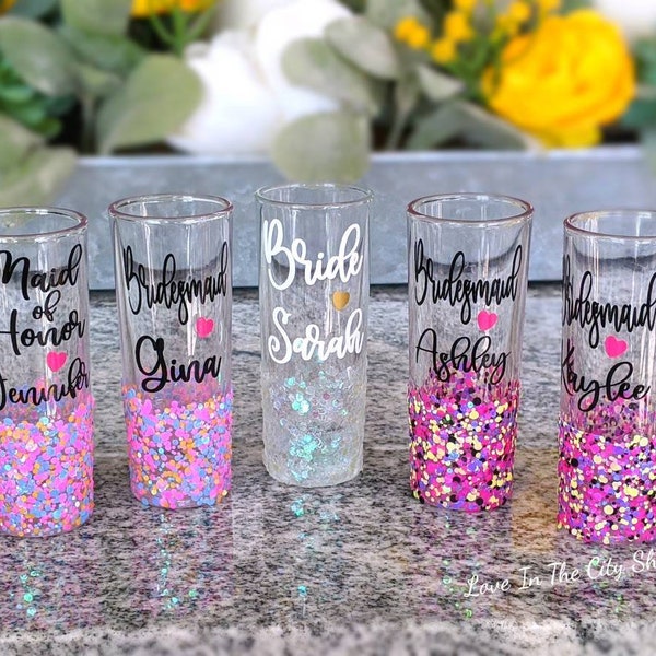 Bridal Shot Glass, Bridesmaid Shot Glass, Maid of Honor Shot Glass, Bride Shot Glass, mermaid shot glass, bachelorette shot glass