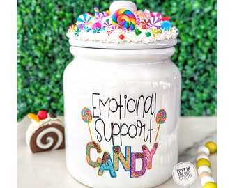 Personalized large large candy jar with fake whipped cream topper, Custom white ceramic cookie jar with lid, funny therapy gift for friend