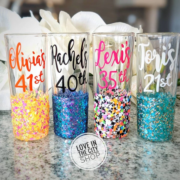 21st Birthday shot glass, 30th birthday shot glass, 40th shot glass, birthday shot glass, mermaid shot glass, personalized shot glass