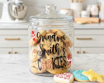 Grandma Cookie Jar, Personalized Glass Jar for Grandkids, Custom Great Grandma Gift, Nana Mimi Granny Cookie Canister, Glass Kitchen Storage