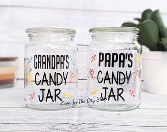 Personalized Grandpa Candy Jar, Candy gift das, snack holder for Grandpa, custom glass treat with lid, dad bar decor, jar for snacks