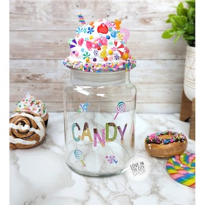 Custom candy jar, Fake Frosting, personalized candy jar, fake frosting topper, candy themed birthday, desk candy jar, boss candy jar