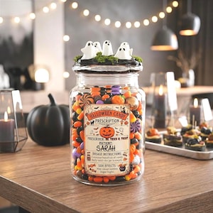 Halloween Party Favor Candy Jar, Halloween Rules Trick or Treat Decoration Candy Buffet Jar, Halloween Wedding Favor Gifts, Fall Candy Jar