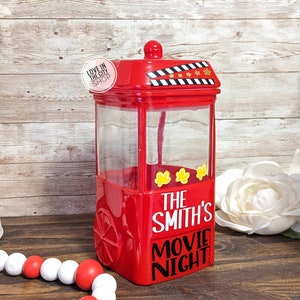 Snack Jar, popcorn jar, popcorn machine, movie theme jar, movie theme decor, custom candy jar, movie candy, snack bowl, snack cart