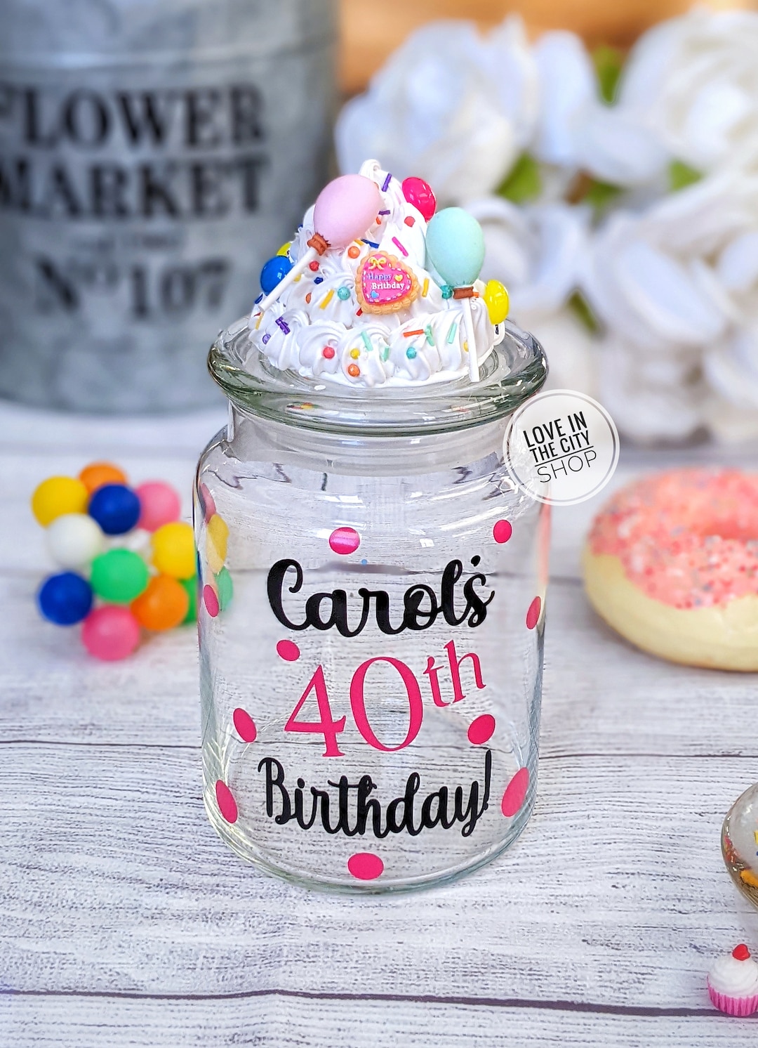 Custom Birthday Candy Jar With Lid, Glass Candy Container, Personalized