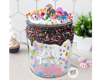 Personalized funny glass candy jar for emotional support, custom office candy jar with whipped cream top, large glass candy jar chocolate