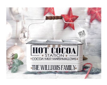 Hot cocoa station, hot cocoa caddy, hot cocoa bar, hot cocoa container, hot chocolate station, hot chocolate caddy, hot chocolate bar