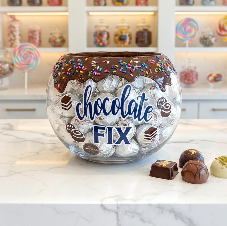 Personalized glass chocolate candy bowl, Chocolate bowl for desk, office candy jar, receptionist candy bowl, Candy Theme party image 1