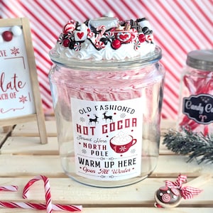Vintage Style Hot Cocoa Station Jar for a Hot Chocolate Bar, Hot Chocolate, Candy Cane and Marshmallow Holder for a Cocoa Bar, Christmas jar