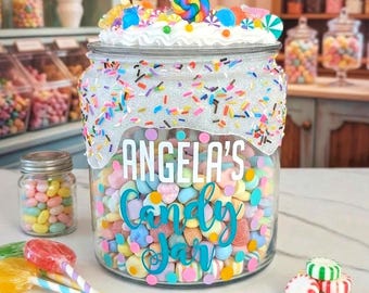 Personalized Candy Jar with Lid, Glass Cookie Jar Kitchen Storage, Dessert Candy Dish For Home Office, Sweet Treat Container Gift for Boss