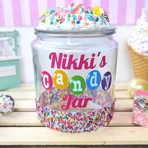 Personalized Glass Candy Jar, Office Candy Jar, candy bowl, Glass Treats Container, Custom candy theme jar, Candy Display, Party Candy Jar