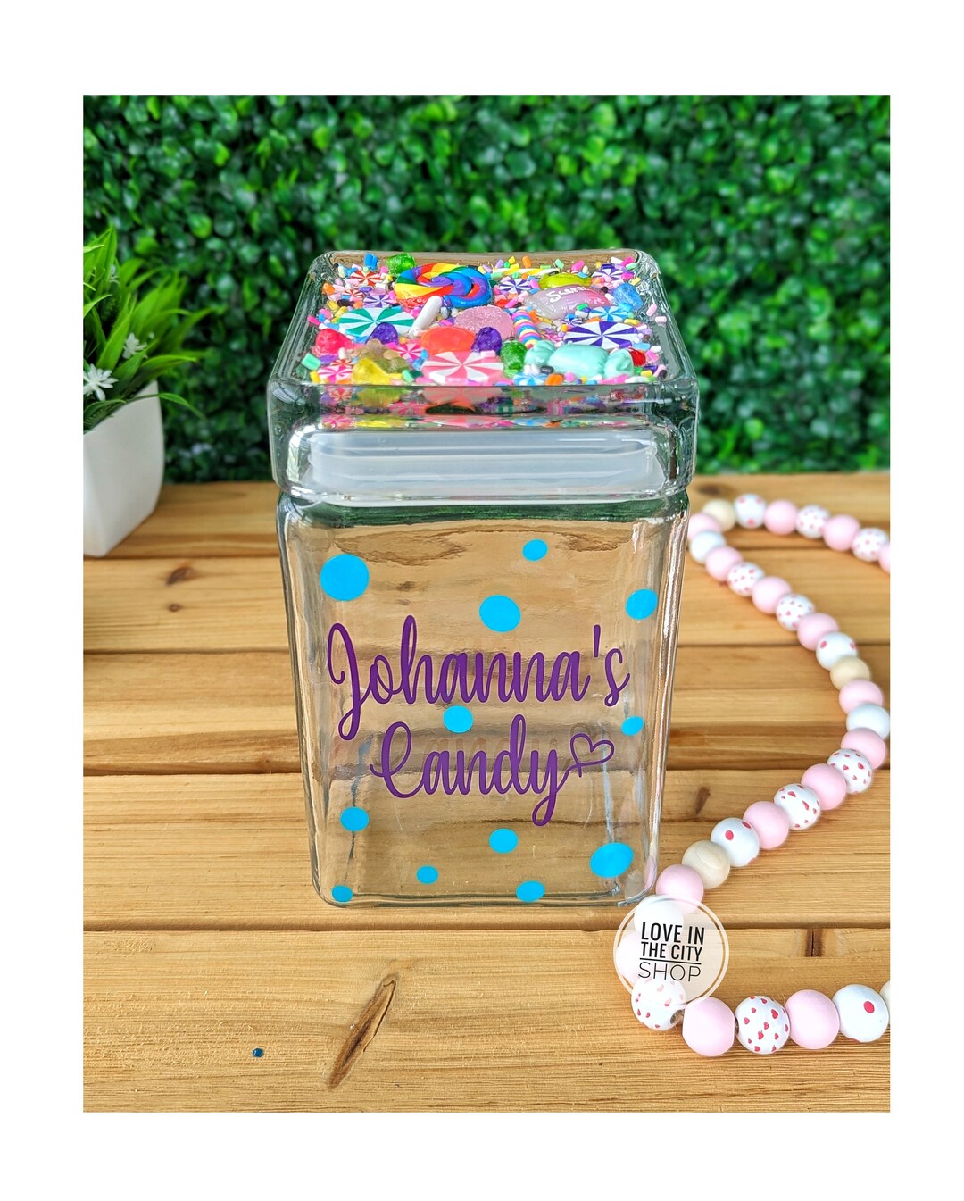 Personalized Glass Candy Jar With Lid, Candy Centerpiece, Office Candy