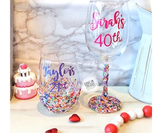 21st Birthday wine glass, 30th birthday wine glass, 40th wine glass, birthday wine glass, mermaid theme glass, personalized wine glass