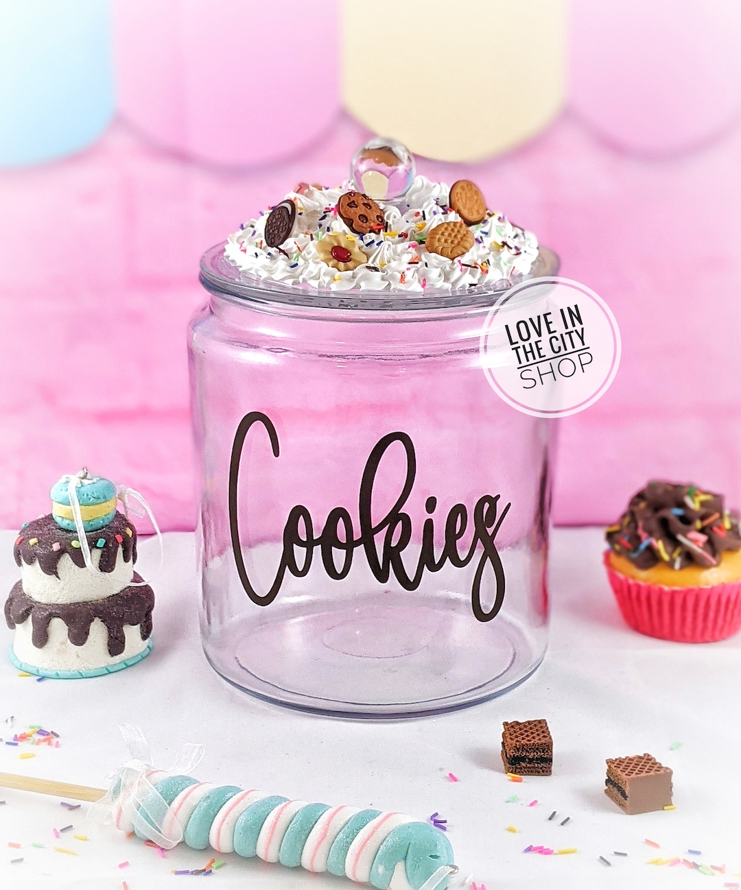Glass Cookie Jar With Lid, Cookie Jar for Grandma, Housewarming Gift, Custom Snack Container