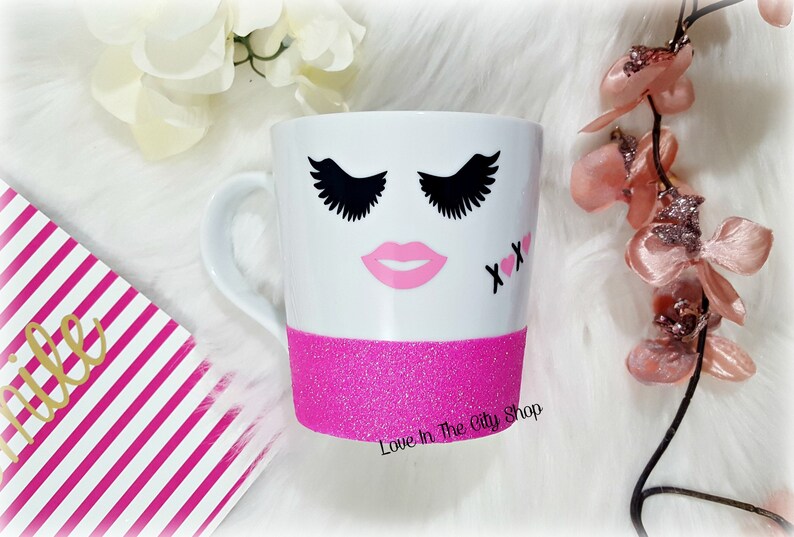 Eyelash Mug Face Mug Glitter Coffee Mug Custom Glitter Mug Etsy