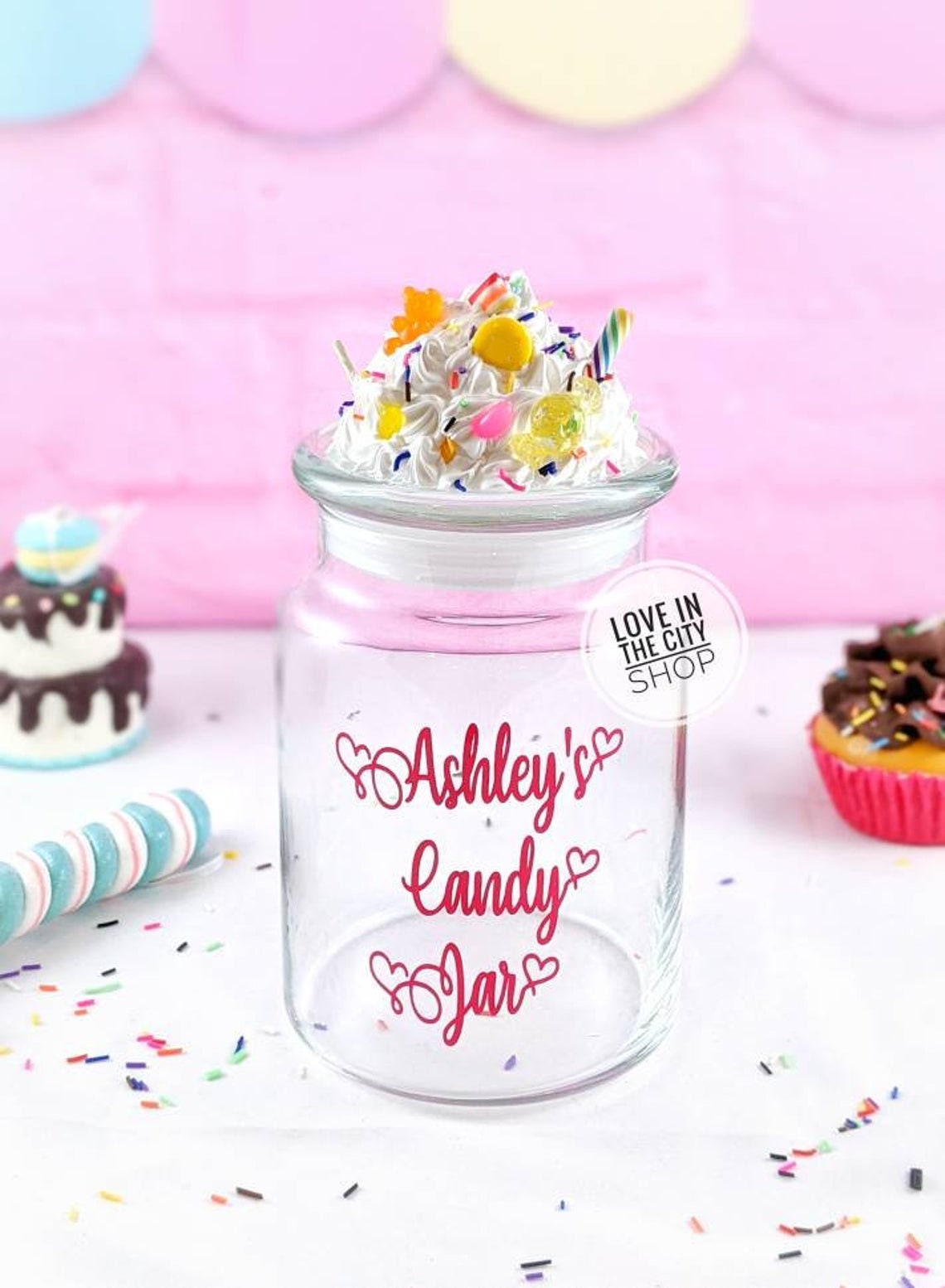 Custom candy jar fake frosting topper frosting jar friend candy jar candy theme party candy theme gift candy theme favor