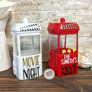 Snack Jar, popcorn jar, popcorn machine, movie theme jar, movie theme decor, custom candy jar, vintage style popcorn cart, snack cart