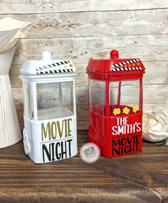 Snack Jar, popcorn jar, popcorn machine, movie theme jar, movie theme decor, custom candy jar, vintage style popcorn cart, snack cart