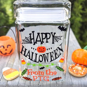 Personalized Halloween Candy Jar with Airtight Lid, Fall Halloween Cookie Container, Pumpkin Theme Centerpiece for Wedding Dessert Table