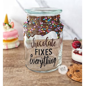 Personalized chocolate drip candy jar with lid, custom funny office candy jar, therapist office gift decor, candy sweets display for party