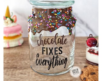 Personalized chocolate drip candy jar with lid, custom funny office candy jar, therapist office gift decor, candy sweets display for party
