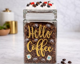 Custom Glass Coffee Ground Jar, Coffee Pod Holder, Coffee Beans Canister, Mushroom Coffee Grounds Jar, Office Coffee Station Decoration