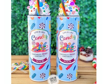 Candy tumbler, frosting topper, donut tumbler, Bachelorette tumbler, boss tumbler, co-worker gift, donut mug, candy mug, Sublimated tumbler