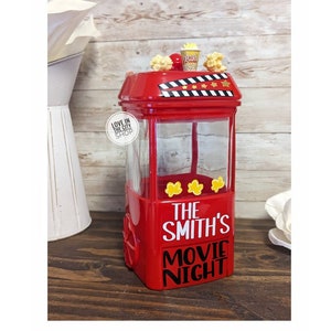 Snack Jar, popcorn jar, popcorn machine, movie theme jar, movie theme decor, custom candy jar, movie candy, snack bowl, snack cart