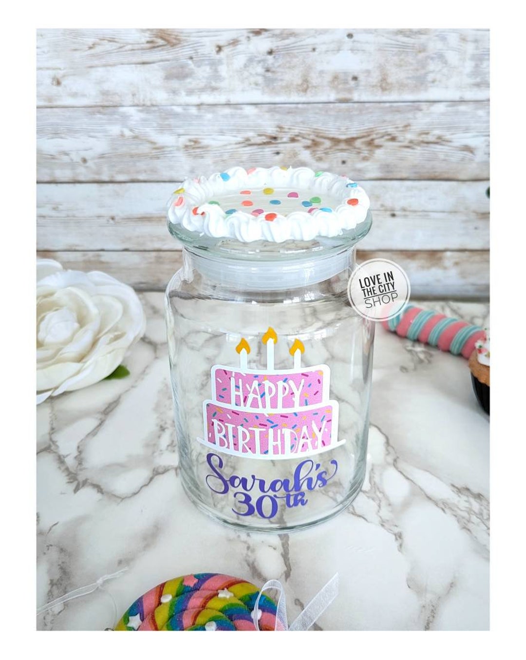 Birthday Candy Jar, Birthday Jar, Office Candy Jar, Fake Frosting
