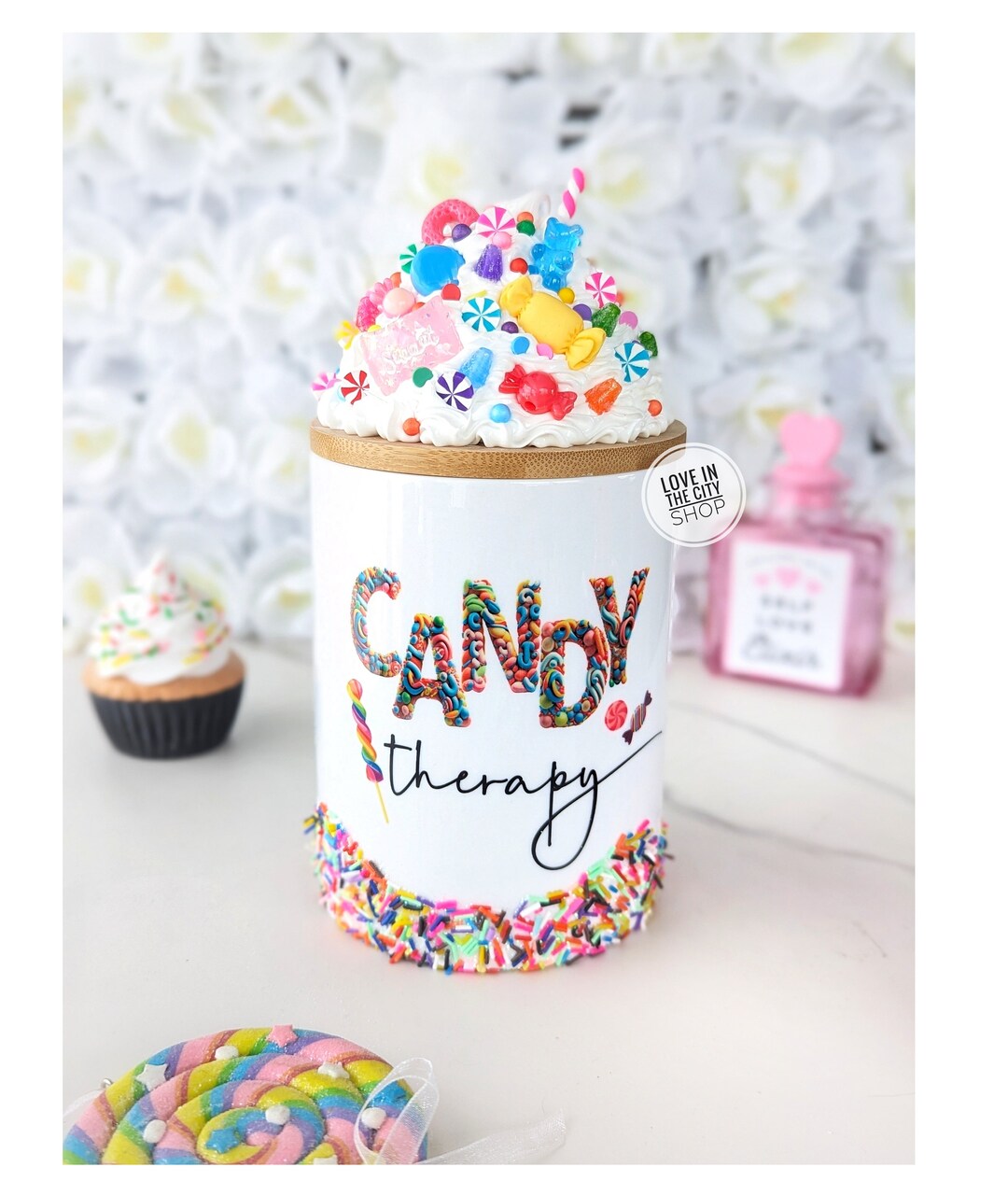 Personalized Ceramic Funny Candy Jar With Fake Frosting Topper Lid