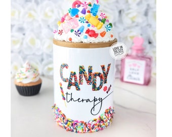 Personalized Ceramic Funny Candy Jar with fake frosting topper lid, boss office desk candy jar with wood lid, therapist office decor gift