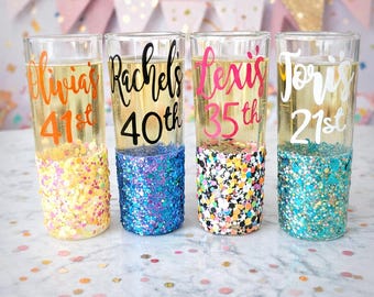 21st Birthday shot glass, 30th birthday shot glass, 40th shot glass, birthday shot glass, mermaid shot glass, personalized shot glass