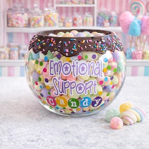 Personalized glass chocolate candy bowl, Coworker Emotional Support Candy office candy jar decor, Candy Jar for Office, Teacher Desk Gift
