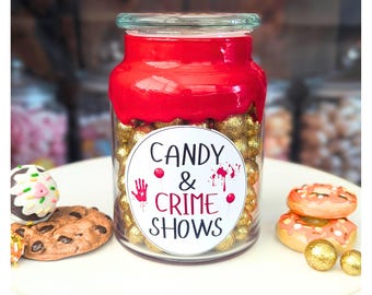 True Crime Candy Jar with Airtight Lid, Mystery Show Snack Jar, Horror Movie Theme Treat Storage, Scary Halloween Decor, Movie Thriller Jar