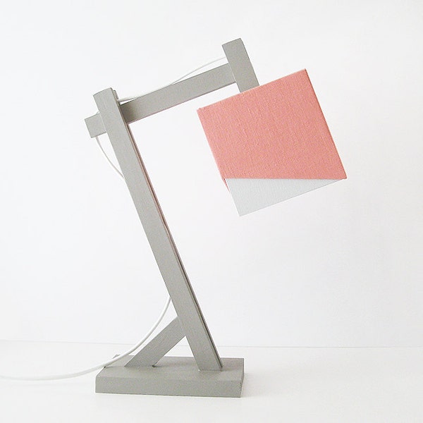RESERVED for Maria M. - Wooden desk lamp in grey and coral - made to order