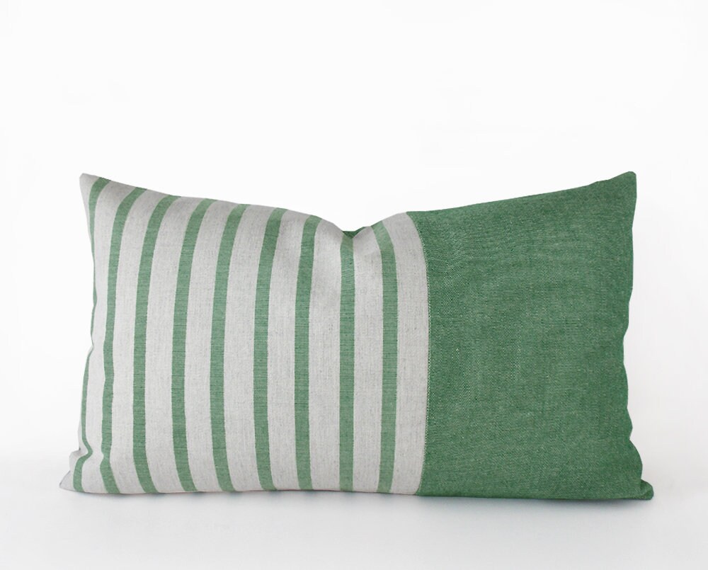 Striped light grey and green pillow cover in 20x12 inches Etsy