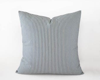 Thin striped blue grey decorative pillow cover, 16x16 inches or 18x18 inches, slate blue cushion cover, indoor and outdoor decor