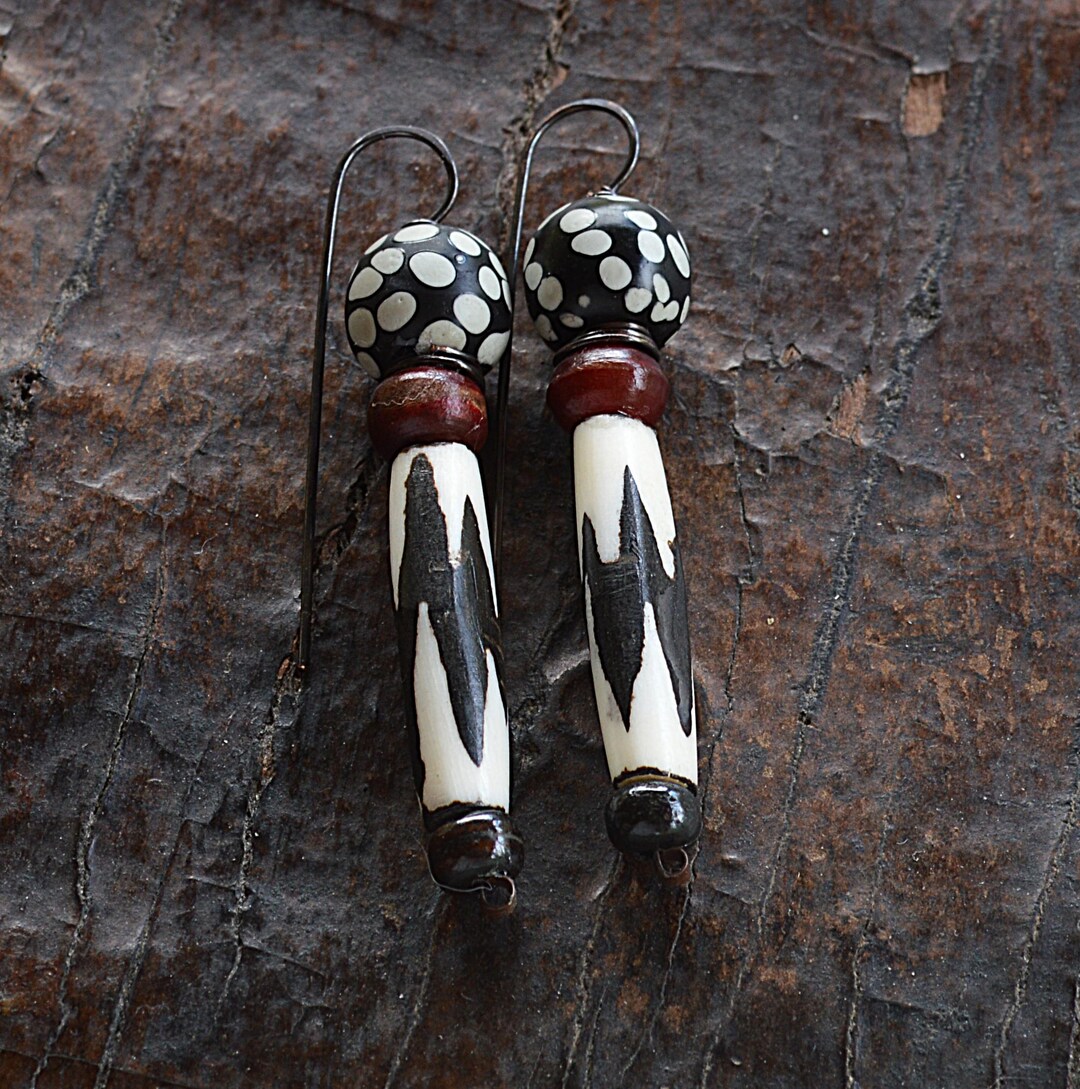 Bohemian Tribal Artisan Hand Made Beaded Assemblage Earrings - Main Image