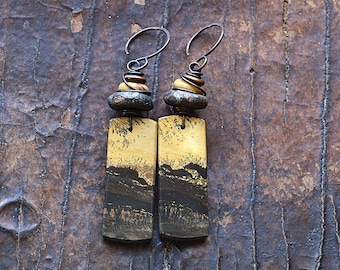 Chohua Jasper Dangle Earrings, Handmade Stoneware Clay Beads