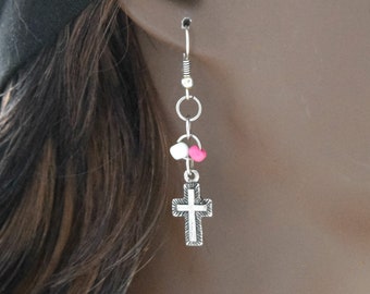 Faith Jewelry With Cross For Mom Abounding In Christ and Living In The Word of God / Simple Christian Earrings For Just Because Gift