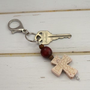 Womens Key Chain For Christian Mom Wife Friend / Lanyard For Bride Rooted in Jesus Christ / Backpack or Knapsack Accessory With Cross image 2