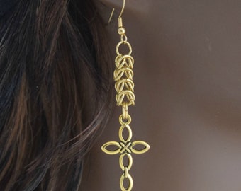 Gorgeous Jewelry With Gold Cross For Mom Wife Aunt Birthday Anniversary / Religious Hanging Dangle Earrings For Sunday Baptism Service