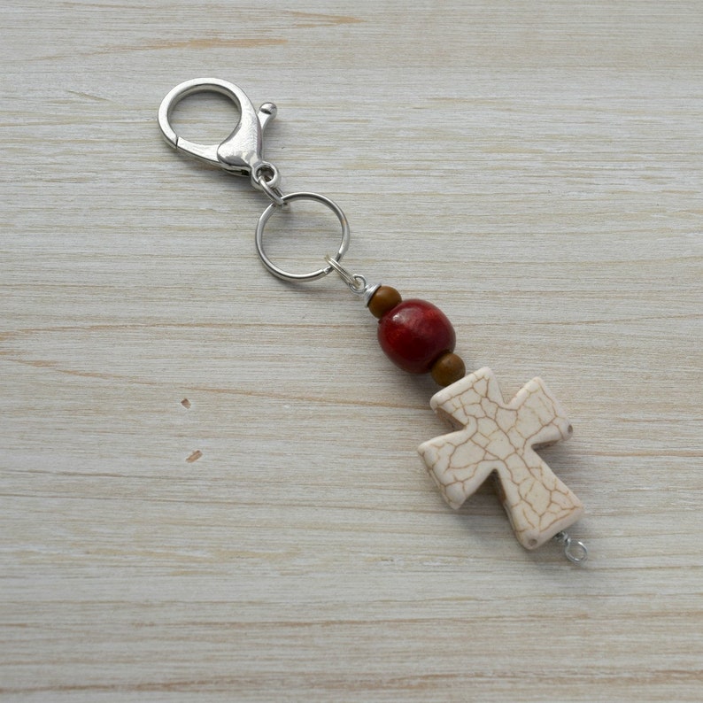 Womens Key Chain For Christian Mom Wife Friend / Lanyard For Bride Rooted in Jesus Christ / Backpack or Knapsack Accessory With Cross image 1