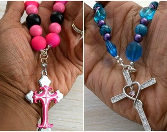 Two Meditation Prayer Crosses For Mom Wife Friend Daughter / Religious Beads To Hold For Women / Devotional Gift To Study The Bible
