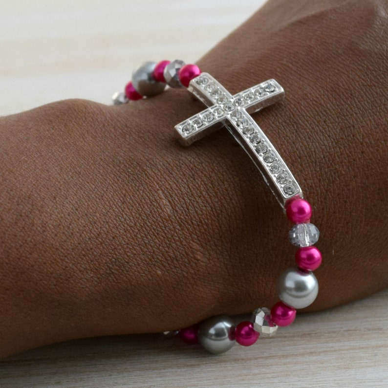 Rooted and Grounded Aunt Bracelet With Cross / Religious Jewelry Accessory For First Communion Baptism / Womens Daily Reminder Gift image 4
