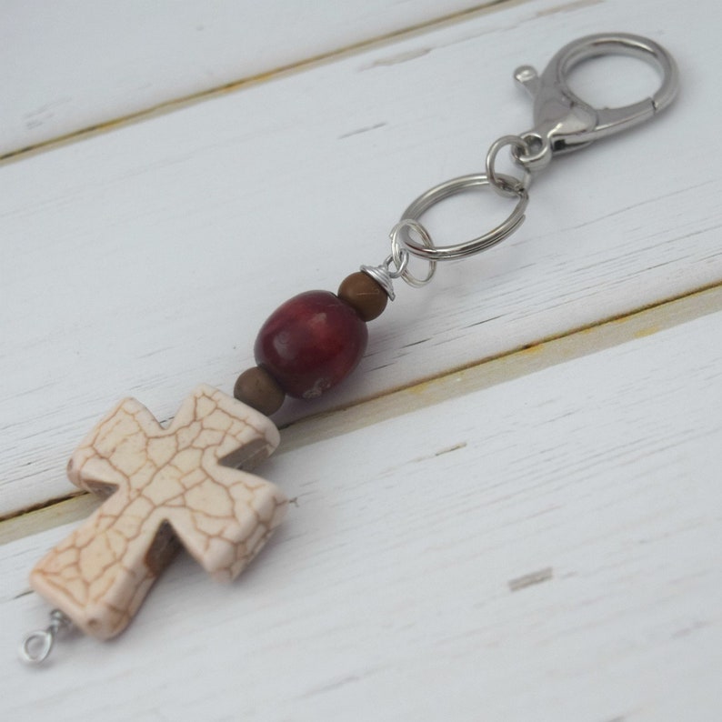 Womens Key Chain For Christian Mom Wife Friend / Lanyard For Bride Rooted in Jesus Christ / Backpack or Knapsack Accessory With Cross image 4