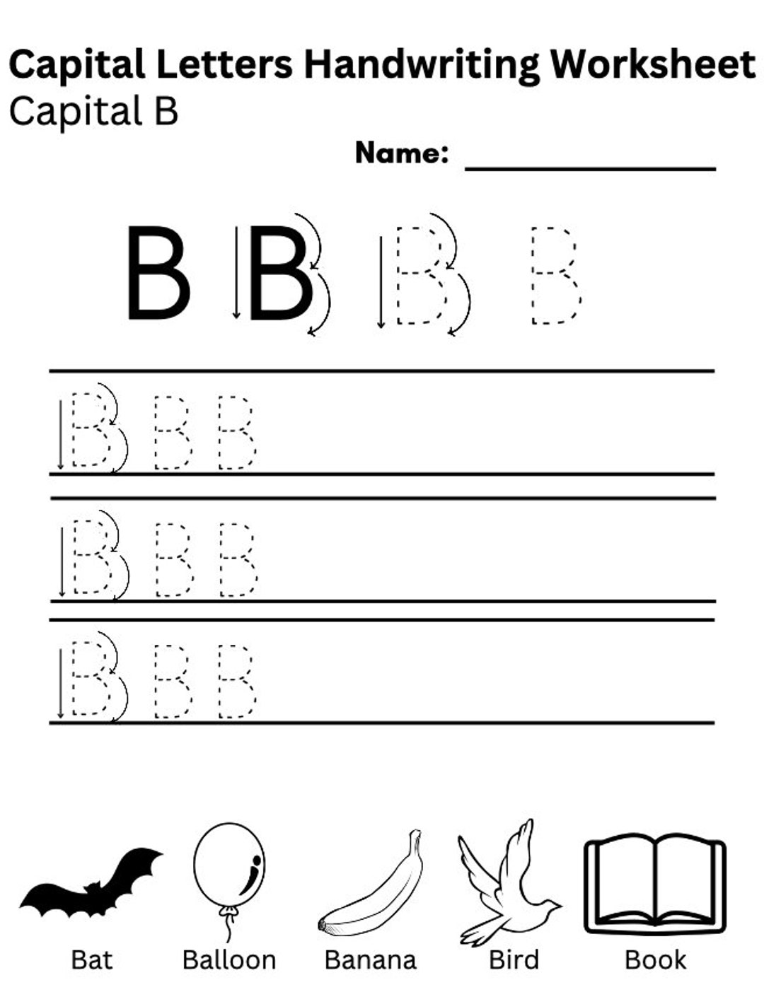 Capital B Handwriting Worksheet Kindergarten Printable Handwriting