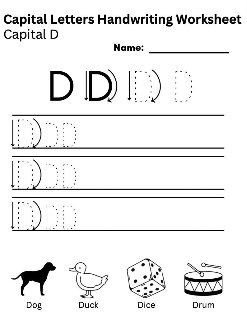 Capital D Handwriting Worksheet - Kindergarten Printable - Handwriting ...