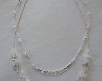 Herkimer diamonds moonstone beads and briolettes silver pyrite beads and Hill Tribe silver baby bamboo beads gorgeous Wedding Necklace