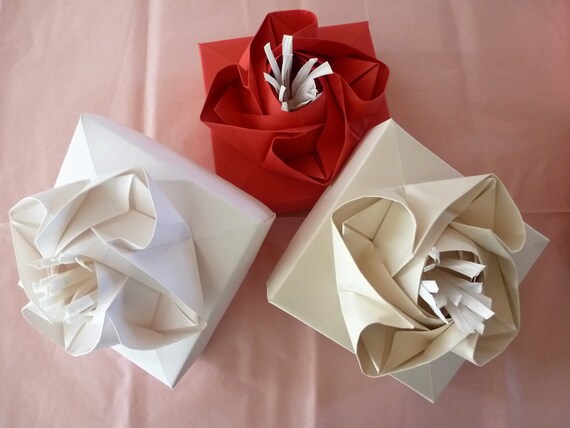 The Romance Collection Origami Rose Box In Luscious Linen Textured Cardstock In Special Occasion Hues For Romantic Presentations